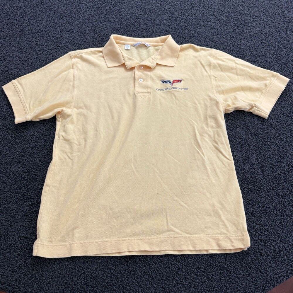 Corvette Racing Polo Shirt Size Medium Mens Yellow Pullover Embroidery Logo